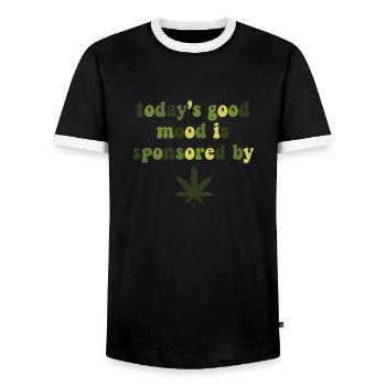 La bonne humeur d’aujourd’hui commanditée par Weed Marijuana - T-shirt contrasté Homme - noir/blanc - Devant - AI Model Female 172 light (172cm) & AI Model Male 178 light (178cm)