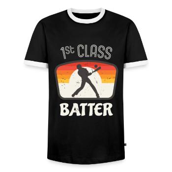 Premier frappeur de baseball Joueur de baseball rétro - T-shirt contrasté Homme - noir/blanc - Devant - AI Model Female 172 light (172cm) & AI Model Male 178 light (178cm)