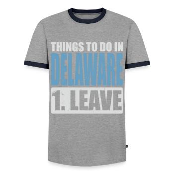 Delaware Meme - Männer Kontrast-T-Shirt - Grau/Navy  - Vorne - AI Model Female 172 light (172cm) & AI Model Male 178 light (178cm)