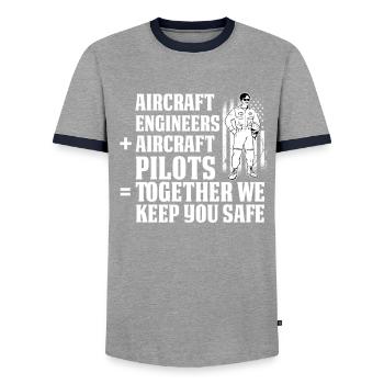 Flugzeug Mechaniker Lustig - Männer Kontrast-T-Shirt - Grau/Navy  - Vorne - AI Model Female 172 light (172cm) & AI Model Male 178 light (178cm)