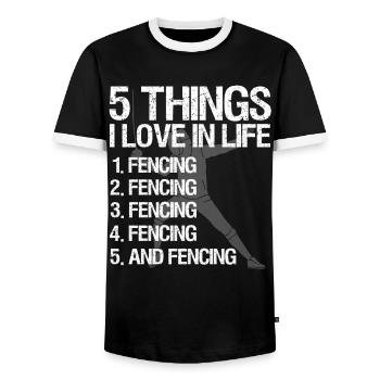 Fencing épée fencing duel gift idea - Men's Ringer Shirt - black/white - Front - AI Model Female 172 light (172cm) & AI Model Male 178 light (178cm)