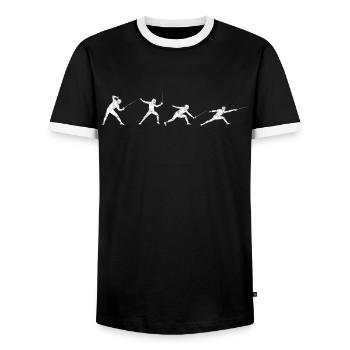 Fencing épée fencing duel gift idea - Men's Ringer Shirt - black/white - Front - AI Model Female 172 light (172cm) & AI Model Male 178 light (178cm)