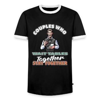 Waiter Waitress couple - Men's Ringer Shirt - black/white - Front - AI Model Female 172 light (172cm) & AI Model Male 178 light (178cm)