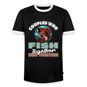 Couple de pêcheurs à la ligne - T-shirt contrasté Homme - noir/blanc - Devant - AI Model Female 172 light (172cm) & AI Model Male 178 light (178cm)