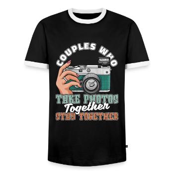 Photographe Photographie Appareil Couple - T-shirt contrasté Homme - noir/blanc - Devant - AI Model Female 172 light (172cm) & AI Model Male 178 light (178cm)