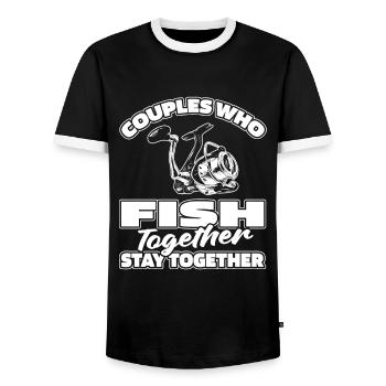 Couple de pêcheurs à la ligne - T-shirt contrasté Homme - noir/blanc - Devant - AI Model Female 172 light (172cm) & AI Model Male 178 light (178cm)