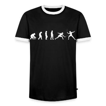 Fencing épée fencing duel gift idea - Men's Ringer Shirt - black/white - Front - AI Model Female 172 light (172cm) & AI Model Male 178 light (178cm)