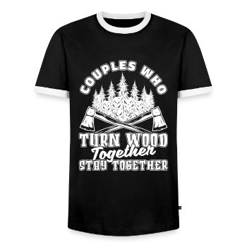 Drechseln Drechsler Paar - Männer Kontrast-T-Shirt - Schwarz/Weiß - Vorne - AI Model Female 172 light (172cm) & AI Model Male 178 light (178cm)