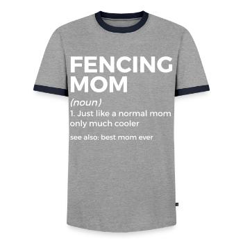 Fencing épée fencing duel gift idea - Men's Ringer Shirt - grey/navy  - Front - AI Model Female 172 light (172cm) & AI Model Male 178 light (178cm)