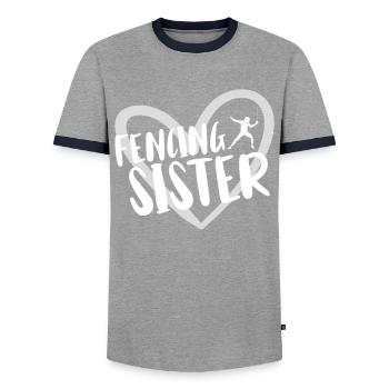 Fencing épée fencing duel gift idea - Men's Ringer Shirt - grey/navy  - Front - AI Model Female 172 light (172cm) & AI Model Male 178 light (178cm)