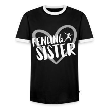 Fencing épée fencing duel gift idea - Men's Ringer Shirt - black/white - Front - AI Model Female 172 light (172cm) & AI Model Male 178 light (178cm)