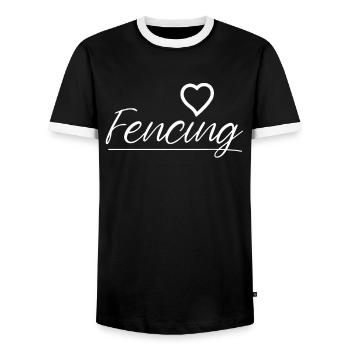Fencing épée fencing duel gift idea - Men's Ringer Shirt - black/white - Front - AI Model Female 172 light (172cm) & AI Model Male 178 light (178cm)