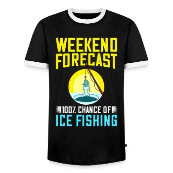 Ice fishing Fishermen Ice holes Ice drills Ice fishing - Men's Ringer Shirt - black/white - Front - AI Model Female 172 light (172cm) & AI Model Male 178 light (178cm)