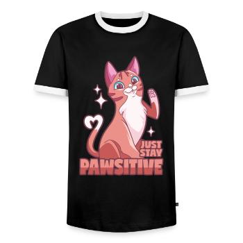 Positive cat - Pawsitive! - Men's Ringer Shirt - black/white - Front - AI Model Female 172 light (172cm) & AI Model Male 178 light (178cm)