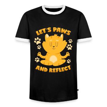 Cat: Pause and Reflect - Meditation - Men's Ringer Shirt - black/white - Front - AI Model Female 172 light (172cm) & AI Model Male 178 light (178cm)