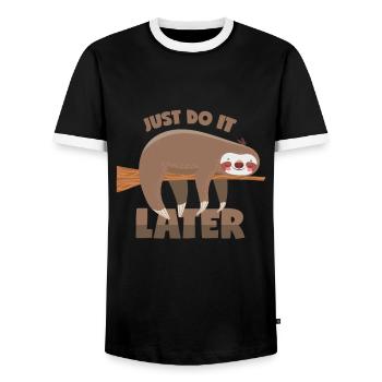 Sloth: Just do it later! - Men's Ringer Shirt - black/white - Front - AI Model Female 172 light (172cm) & AI Model Male 178 light (178cm)