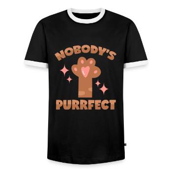 Keine Katze ist perfekt! Nobody's Purrfect! - Männer Kontrast-T-Shirt - Schwarz/Weiß - Vorne - AI Model Female 172 light (172cm) & AI Model Male 178 light (178cm)