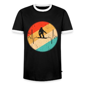 snowboarden retro herzschlag - Männer Kontrast-T-Shirt - Schwarz/Weiß - Vorne - AI Model Female 172 light (172cm) & AI Model Male 178 light (178cm)