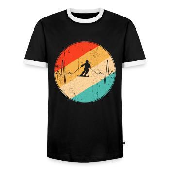 Ski Retro Herzschlag - Männer Kontrast-T-Shirt - Schwarz/Weiß - Vorne - AI Model Female 172 light (172cm) & AI Model Male 178 light (178cm)