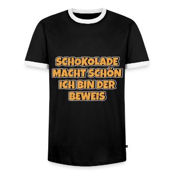 Schokolade macht schön Lustiger Spruch Schokolade - Männer Kontrast-T-Shirt - Schwarz/Weiß - Vorne - AI Model Female 172 light (172cm) & AI Model Male 178 light (178cm)