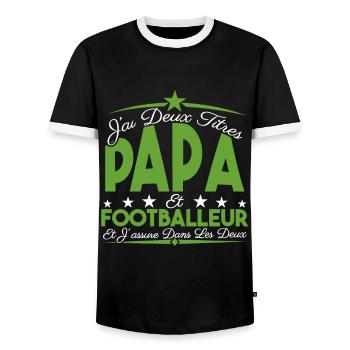 J'ai deux titres Papa et footballeur, Cadeau Papa. - T-shirt contrasté Homme - noir/blanc - Devant - AI Model Female 172 light (172cm) & AI Model Male 178 light (178cm)