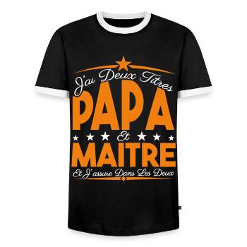 J'ai deux titres Papa et Maître, Cadeau Papa. - T-shirt contrasté Homme - noir/blanc - Devant - AI Model Female 172 light (172cm) & AI Model Male 178 light (178cm)