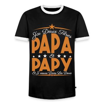 J'ai deux titres Papa et Papy, Cadeau Papa. - T-shirt contrasté Homme - noir/blanc - Devant - AI Model Female 172 light (172cm) & AI Model Male 178 light (178cm)