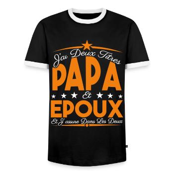 J'ai deux titres Papa et Epoux, Cadeau Papa. - T-shirt contrasté Homme - noir/blanc - Devant - AI Model Female 172 light (172cm) & AI Model Male 178 light (178cm)