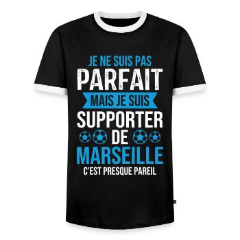 Je suis supporter de Marseille - T-shirt contrasté Homme - noir/blanc - Devant - AI Model Female 172 light (172cm) & AI Model Male 178 light (178cm)