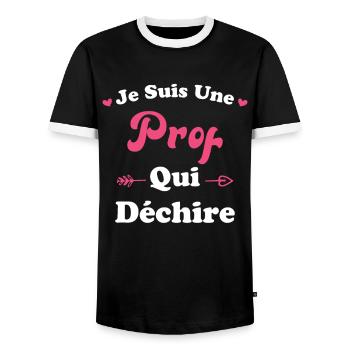 Je suis une prof qui déchire - T-shirt contrasté Homme - noir/blanc - Devant - AI Model Female 172 light (172cm) & AI Model Male 178 light (178cm)