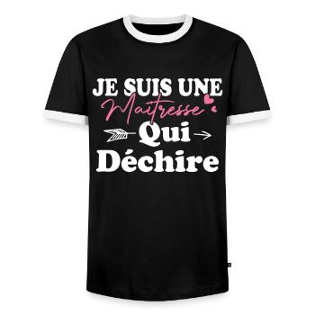 Je suis une Maîtresse qui déchiiiire - T-shirt contrasté Homme - noir/blanc - Devant - AI Model Female 172 light (172cm) & AI Model Male 178 light (178cm)