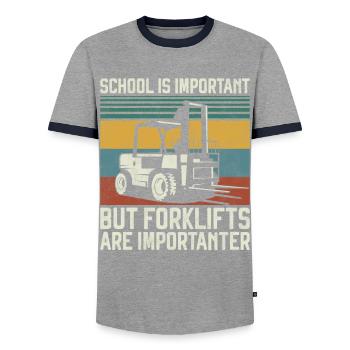 Certified Forklift Truck Operator - Men's Ringer Shirt - grey/navy  - Front - AI Model Female 172 light (172cm) & AI Model Male 178 light (178cm)