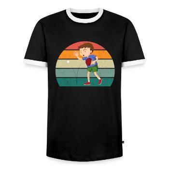 tischtennisspieler tischtennis netz spin aufschlag - Männer Kontrast-T-Shirt - Schwarz/Weiß - Vorne - AI Model Female 172 light (172cm) & AI Model Male 178 light (178cm)