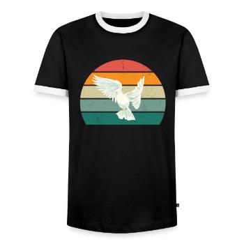 taube taubenfeder taubenflug taubenscharr tauben - Männer Kontrast-T-Shirt - Schwarz/Weiß - Vorne - AI Model Female 172 light (172cm) & AI Model Male 178 light (178cm)