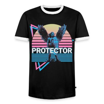 Protecteur Archange Michael Retro - T-shirt contrasté Homme - noir/blanc - Devant - AI Model Female 172 light (172cm) & AI Model Male 178 light (178cm)