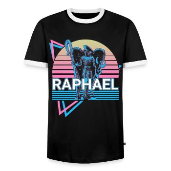 Raphael Archangel Retro - Men's Ringer Shirt - black/white - Front - AI Model Female 172 light (172cm) & AI Model Male 178 light (178cm)