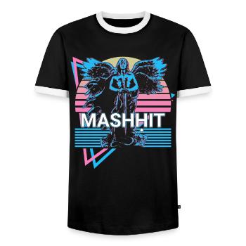 Mashḥit Ange destructeur rétro - T-shirt contrasté Homme - noir/blanc - Devant - AI Model Female 172 light (172cm) & AI Model Male 178 light (178cm)
