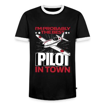 Flugzeug Pilot Lustig - Männer Kontrast-T-Shirt - Schwarz/Weiß - Vorne - AI Model Female 172 light (172cm) & AI Model Male 178 light (178cm)