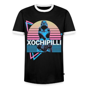 Xochipilli Aztec God Retro - Men's Ringer Shirt - black/white - Front - AI Model Female 172 light (172cm) & AI Model Male 178 light (178cm)