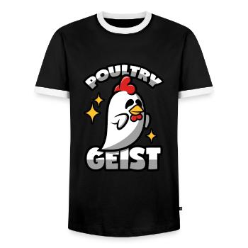 Volaille Poltergeist Poultrygeist Poulet d’Halloween - T-shirt contrasté Homme - noir/blanc - Devant - AI Model Female 172 light (172cm) & AI Model Male 178 light (178cm)