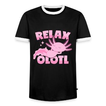 Jeu de mots axolotl relaxant: Relaxolotl - T-shirt contrasté Homme - noir/blanc - Devant - AI Model Female 172 light (172cm) & AI Model Male 178 light (178cm)
