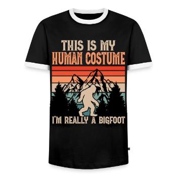This Is My Human Costume I'm Really A Bigfoot - Men's Ringer Shirt - black/white - Front - AI Model Female 172 light (172cm) & AI Model Male 178 light (178cm)