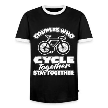 Road Bike Cycling Cycling Couple - Men's Ringer Shirt - black/white - Front - AI Model Female 172 light (172cm) & AI Model Male 178 light (178cm)