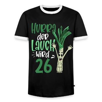 Hurra der Lauch wird 26 - Männer Kontrast-T-Shirt - Schwarz/Weiß - Vorne - AI Model Female 172 light (172cm) & AI Model Male 178 light (178cm)