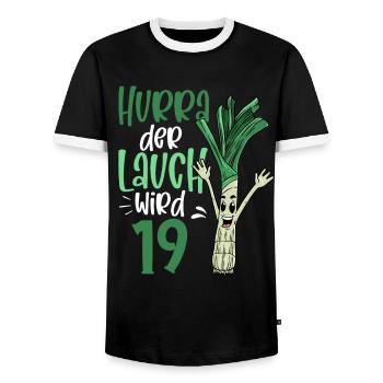 Hurra der Lauch wird 19 - Männer Kontrast-T-Shirt - Schwarz/Weiß - Vorne - AI Model Female 172 light (172cm) & AI Model Male 178 light (178cm)