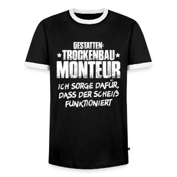 Trockenbaumonteur Trockenbau Drywaller - Männer Kontrast-T-Shirt - Schwarz/Weiß - Vorne - AI Model Female 172 light (172cm) & AI Model Male 178 light (178cm)