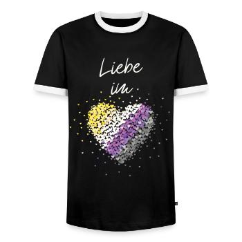 L’amour dans le cœur Asexuel Asexualité ACE Asexuels - T-shirt contrasté Homme - noir/blanc - Devant - AI Model Female 172 light (172cm) & AI Model Male 178 light (178cm)