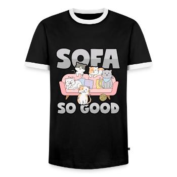 Cat sofa - So far so good! - Men's Ringer Shirt - black/white - Front - AI Model Female 172 light (172cm) & AI Model Male 178 light (178cm)