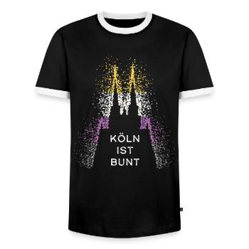 Cathédrale de Cologne Cologne Kölle Asexualité asexuée - T-shirt contrasté Homme - noir/blanc - Devant - AI Model Female 172 light (172cm) & AI Model Male 178 light (178cm)