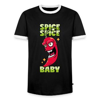 Chili: Spice Spice Baby - Men's Ringer Shirt - black/white - Front - AI Model Female 172 light (172cm) & AI Model Male 178 light (178cm)